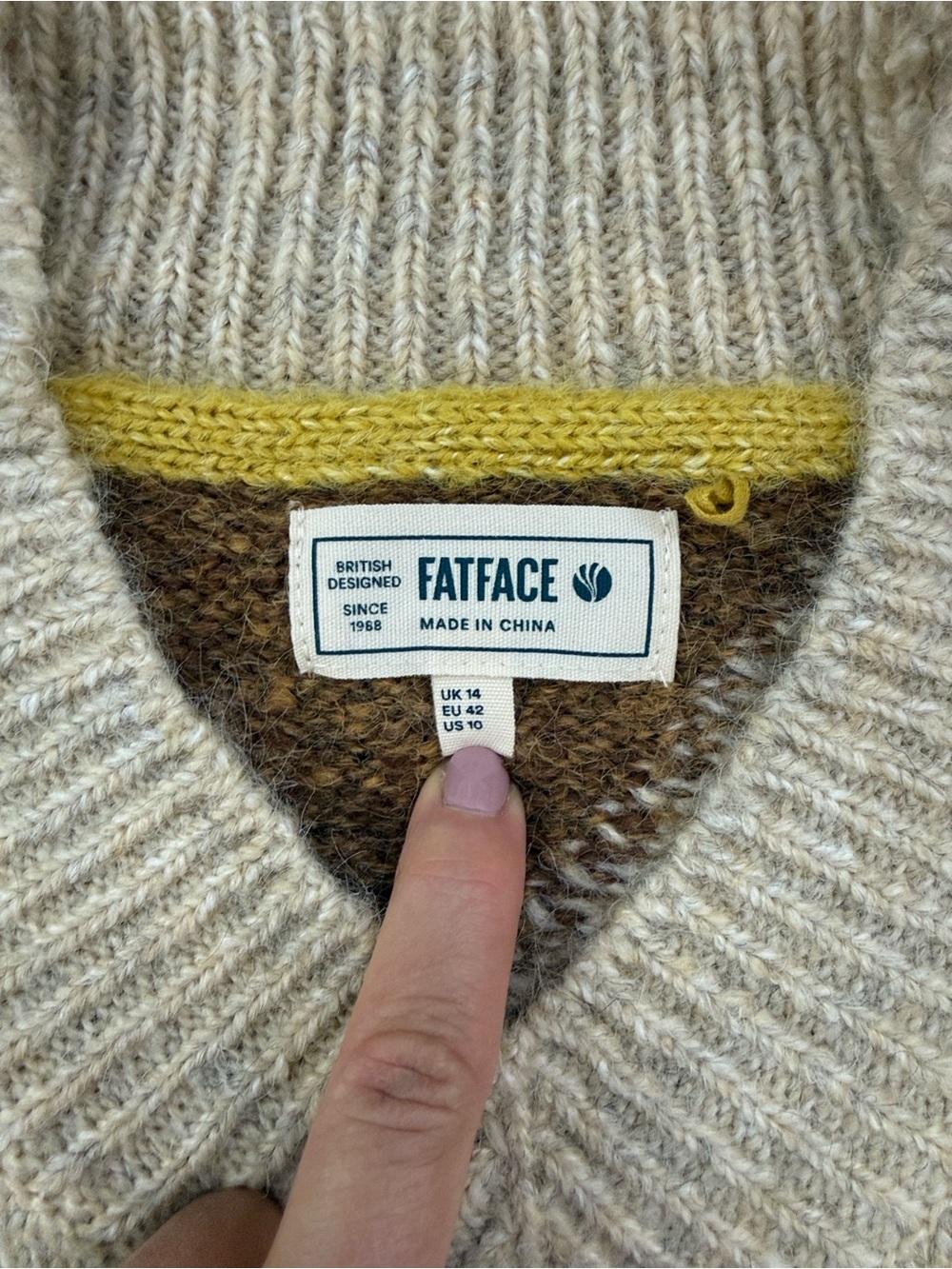 Fat Face Argyle V-Neck Sweater - Picture 6 of 13